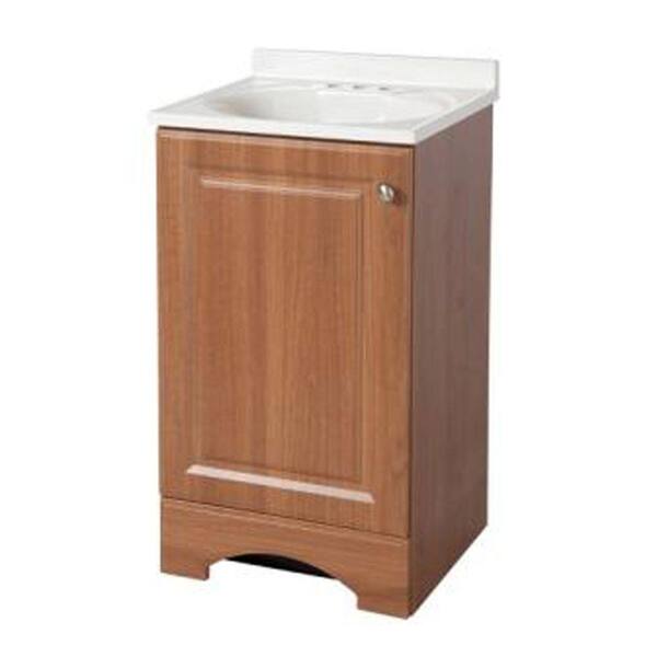 Glacier Bay 18.50 in. W Bath Vanity in Golden Pecan with Cultured Marble Vanity Top in White with White Basin