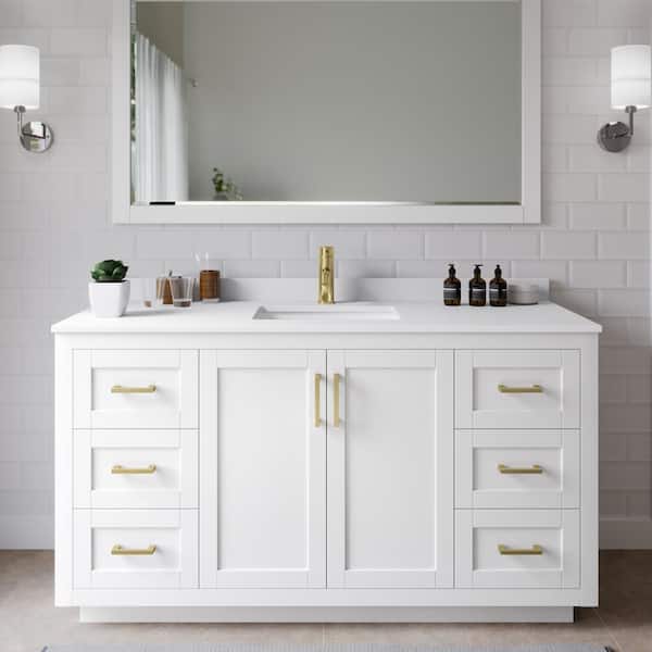 Wyndham Collection Miranda 60 in. W Single Bath Vanity in White with Cultured Marble Vanity Top in White with White Basin and Mirror