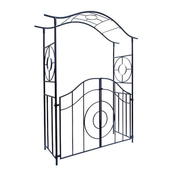 ACHLA DESIGNS Elegant Handcrafted Tuscany Garden Arbor with Gate, 84 in. Tall Graphite Powder Coated Finish