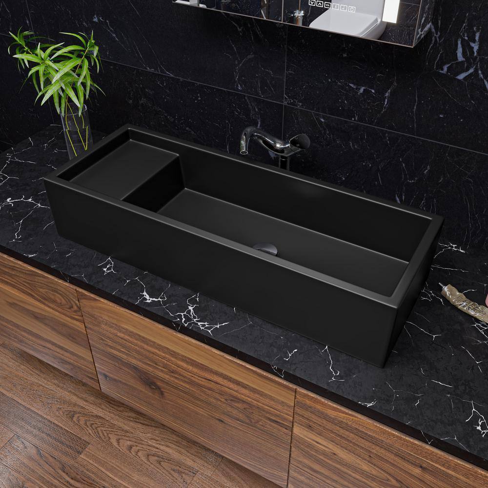 Matte Black Ceramic Rectangular Above-Counter Bathroom Sink