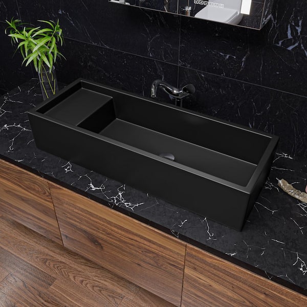 39 in. Trough Bathroom Sink in Black Matte