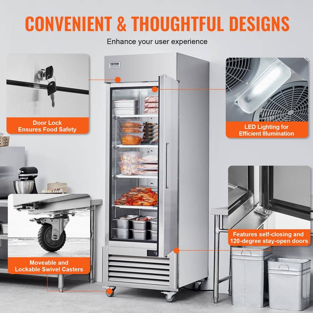 VEVOR 19.32 Cu. Ft. Stainless Steel Reach-In Freezer with Auto-Defrost