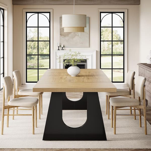 BYBLIGHT Roesler Modern Oak and Black Wood 70.8 in. W Rectangular