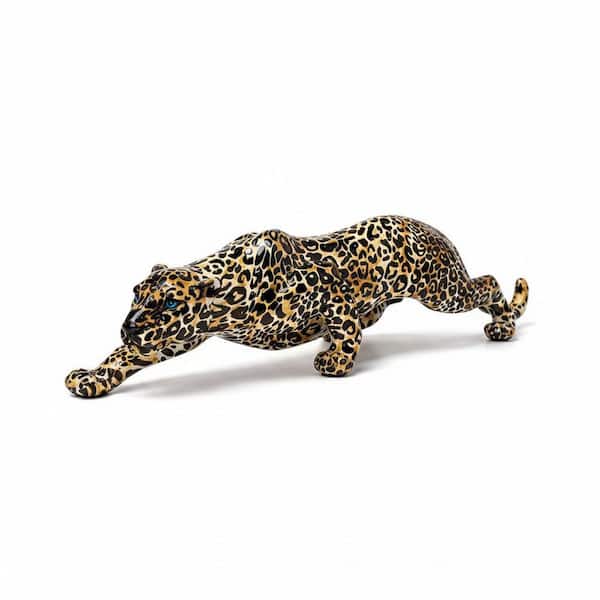 15.3 in. x 5.4 in. Resin Yellow Modern Leopard Cheetah Statue