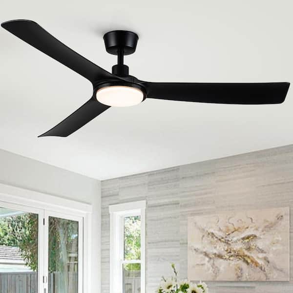 AurCore 56 in. Matte Black Drownrod Standard Outdoor Ceiling Fan with Light, Remote Control Included