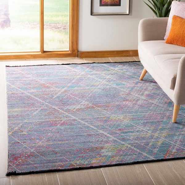 Windsor 5 ft. x 7 ft. Ivory/Aqua Distressed Geometric Area Rug