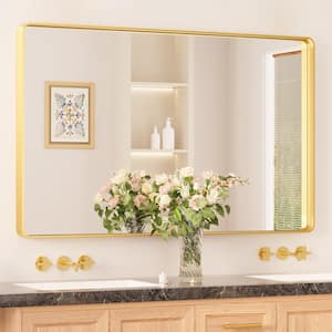 30 in. W x 36 in. H Modern Rectangular Aluminum Framed Wall Bathroom Vanity Mirror in Brush Gold