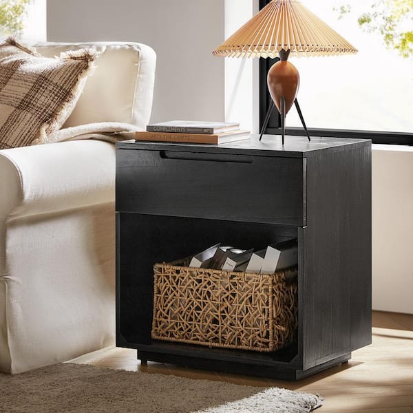 JAYDEN CREATION Clare Charcoal 1-Drawer 23.5 in. W Nightstand with Charging Station