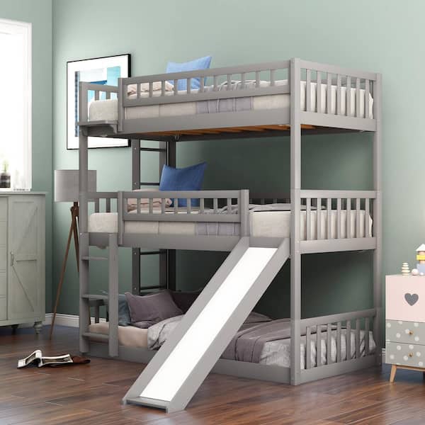 Gosalmon Gray Twin Over, Triple Bunk Bed Built In