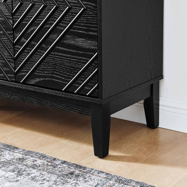 anpport Farmhouse Antique Black Wood 60.5 in. Sideboard with