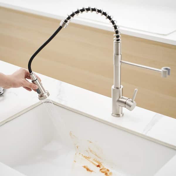 Single Handle Pull Down Sprayer Kitchen Faucet Pull Out Sprayer Spring Kitchen Faucet in Brushed Nickel