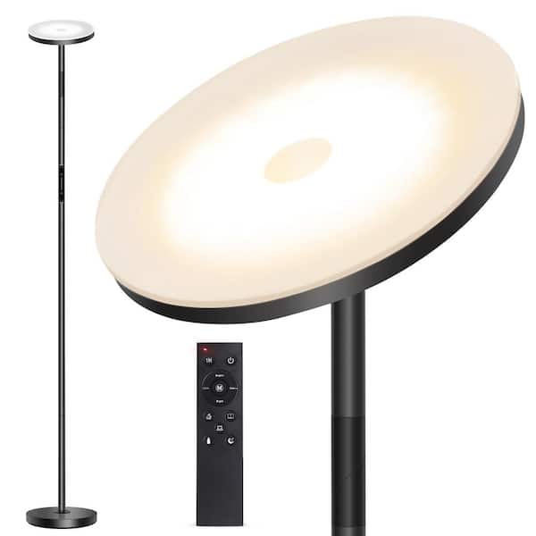 BICIK 70 in. Classic Black Industrial 1-Light Dimmable and Color Temperature Adjustable LED Torchiere Floor Lamp
