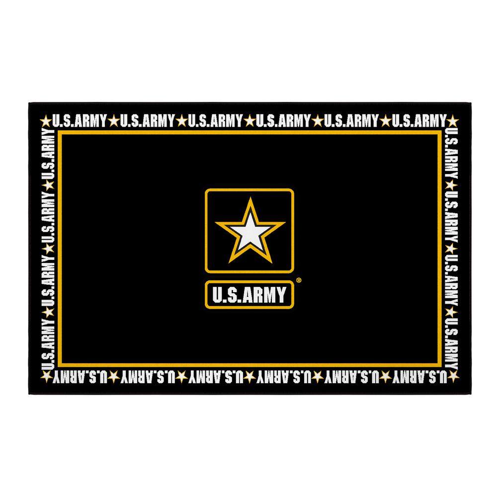 Ottomanson Black/Yellow 3 ft. x 5 ft. Washable Man Cave Bedroom US ARMY Logo Border NonSlip