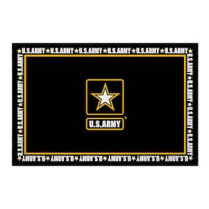 Black/Yellow 3 ft. x 5 ft. Washable Man Cave Bedroom US ARMY Logo Border Non-Slip Area Rug