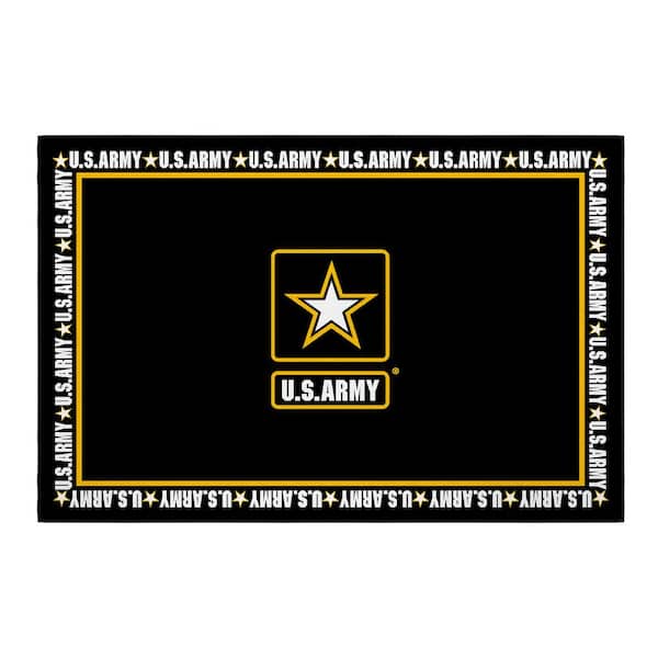 Ottomanson Black/Yellow 3 ft. x 5 ft. Man Cave Bedroom US ARMY Logo Border Non-Slip Area Rug