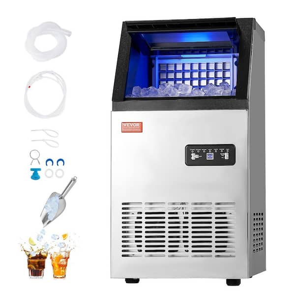 17 in. 100 lbs/24H Commercial Ice Maker 16 lbs Storage Full Size Cubes LED Display Self-Cleaning Freestanding in Silver