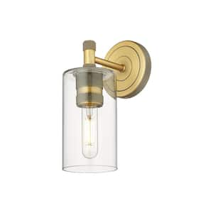 Crown Point 3.88 in. 1-Light Brushed Brass Wall Sconce with Glass Shade