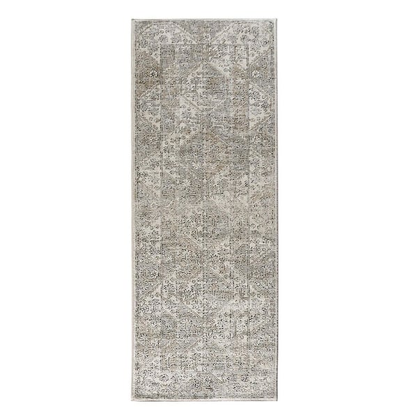 Madison Park Mila Beige/Cream 2 ft. x 7 ft. Tiled Border Polypropylene Area Rug