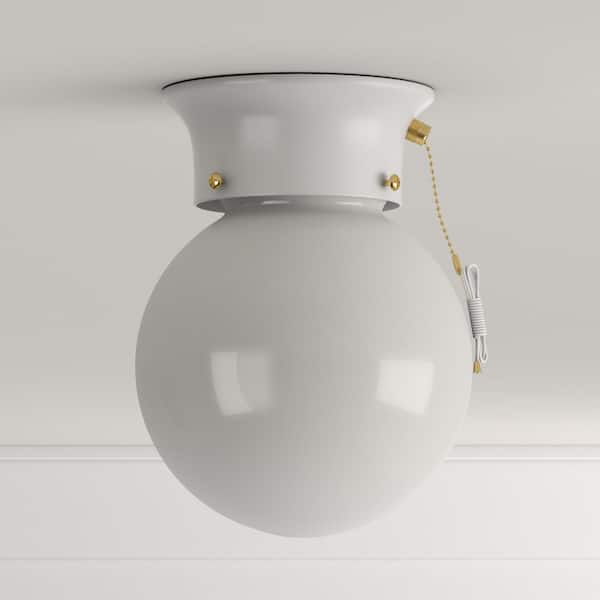 Design House 1-Light White Ceiling Light with Opal Glass with Pull Chain  510040 - The Home Depot