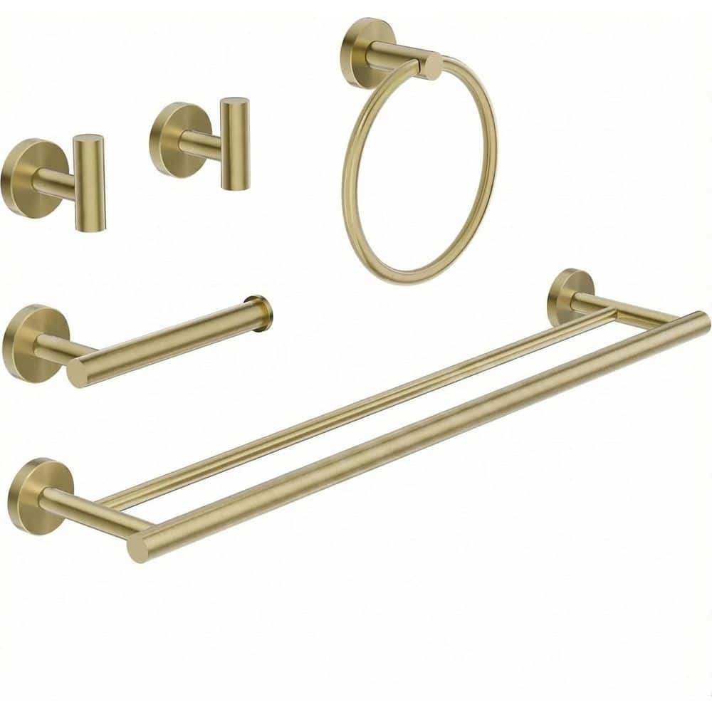 5-Piece Bathroom Hardware Set with Towel Bar/Rack, Toilet Paper Holder, Towel/Robe Hook, Towel Ring in Brushed Gold price history on PriceWatchPro
