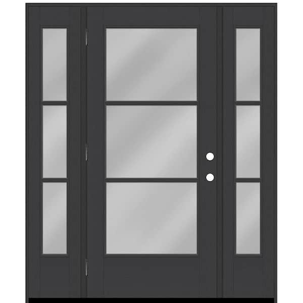 Steves & Sons Legacy 68 in. x 80 in. Icon 3-Lite Modern Clear Glass RHOS Black Mahogany Fiberglass Prehung Front Door w/ Dbl 14 in. SL