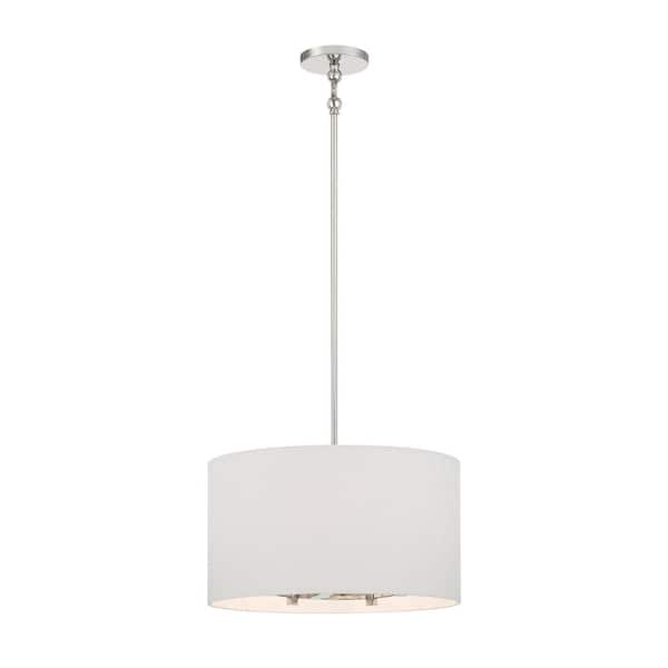 Minka Lavery Palmetto 5-Light Polished Nickel Drum Pendant with Woven Papyrus Shade