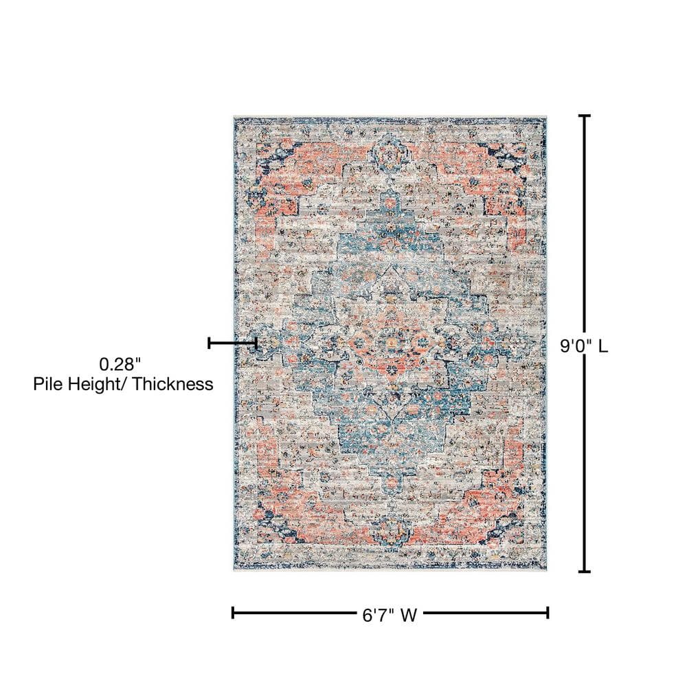 Multicolor Vintage Transitional Synthetic Area Rug, 6' 7" x 9'