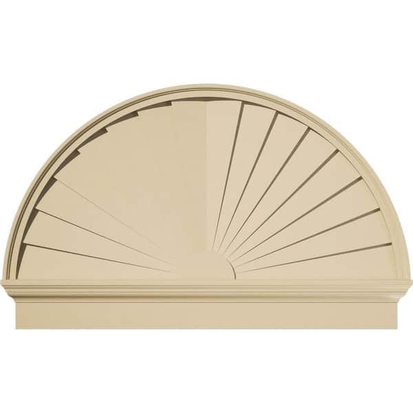 Ekena Millwork 46-in W x 29-3/4-in H x 2-3/4-in P Half Round Sunburst Signature Urethane Combination Pediment, Primed Tan