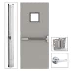 36 in. x 84 in. Gray Flush Exit with 10 in. x 10 in. VL Left-Hand Fireproof Steel Commercial Door with Knockdown Frame