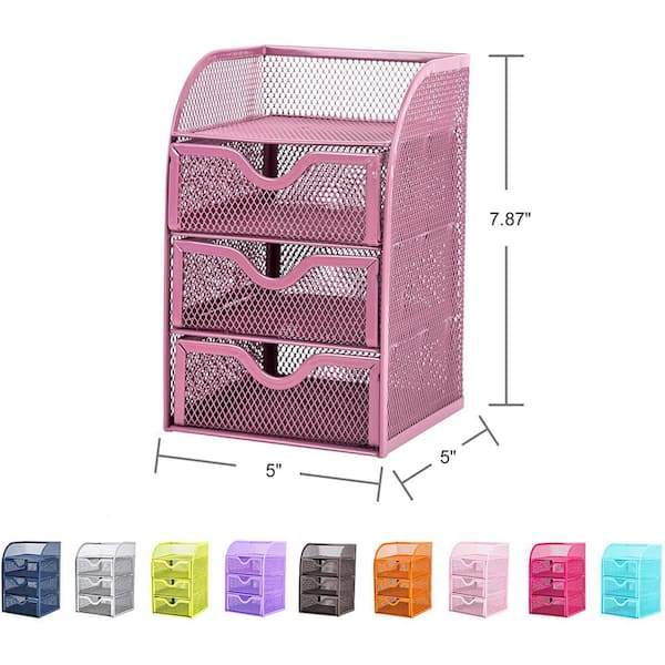 Pro Space 3.86 in. x 4.06 in. x 4.6 in. Mesh Pen Holder Metal Pencil Holder in Pink