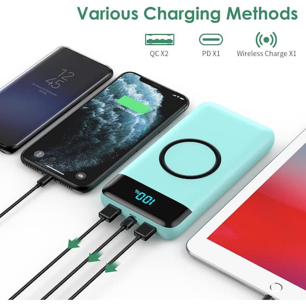 Wireless Portable Charger 30,800mAh 15W Wireless Charging 25W PD QC4.0 Fast  Charging Smart LCD Display USB-C Power Bank, 4 Output External Battery