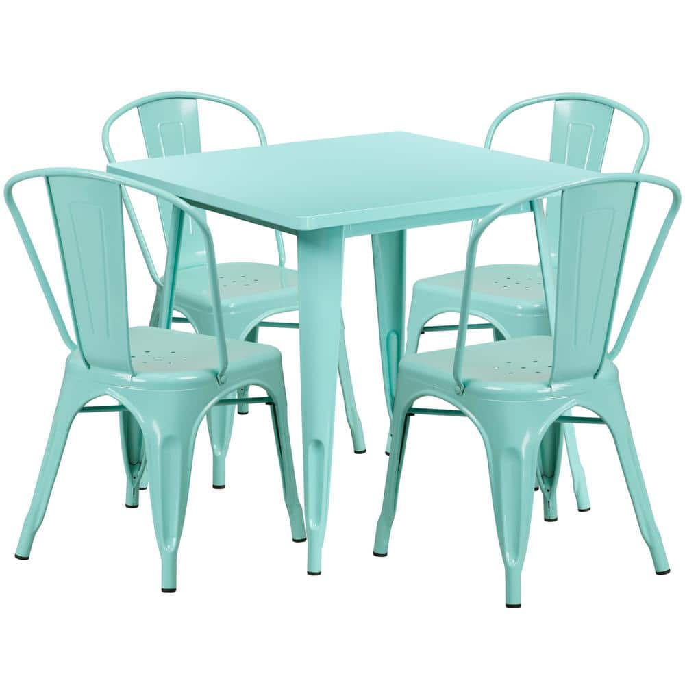 Metal Outdoor Dining Table 31.5 in. Square Metal Indoor-Outdoor Table Set w
