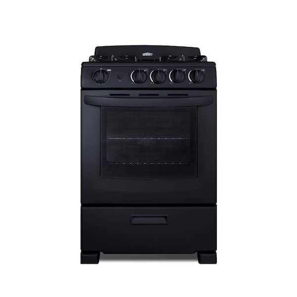 24 in. 2.9 cu. ft. 4 Sealed Burners Gas Range in Black with Front Controls