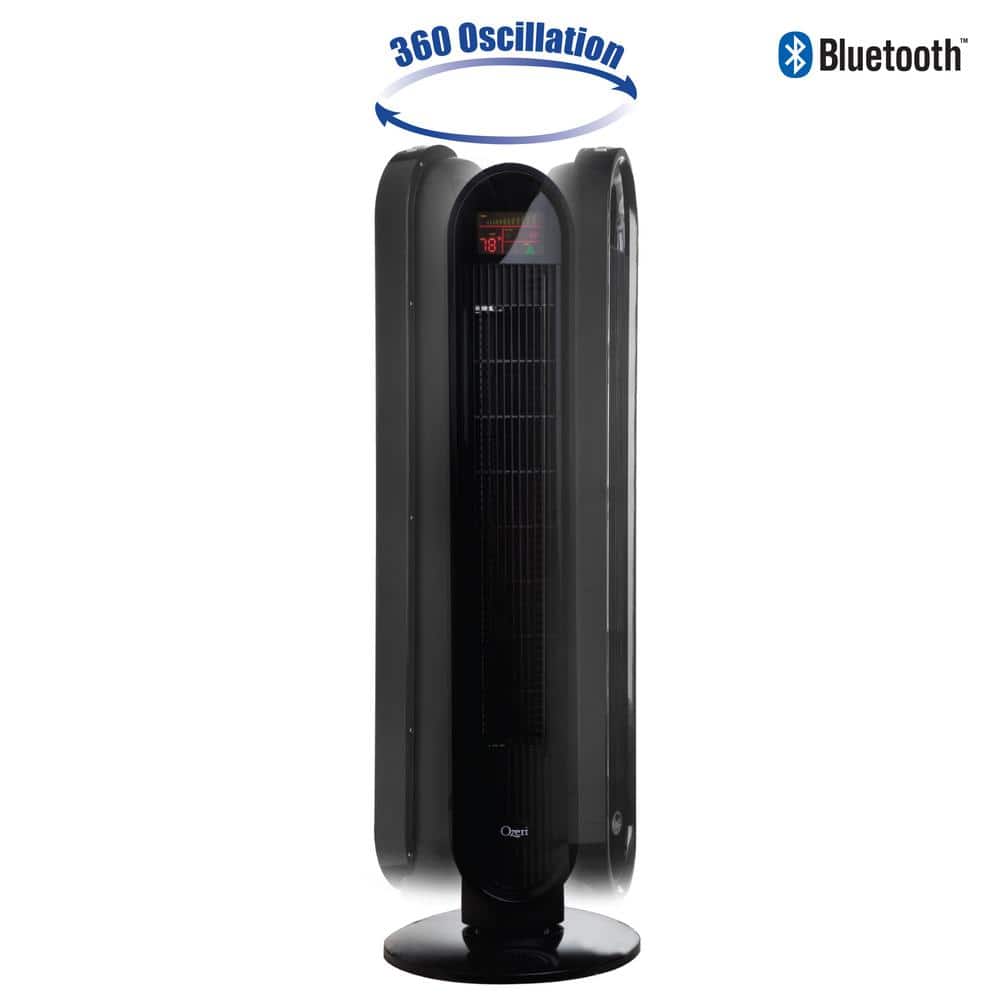 Black Glossy Bluetooth Oscillating Tower Fan with Remote Control