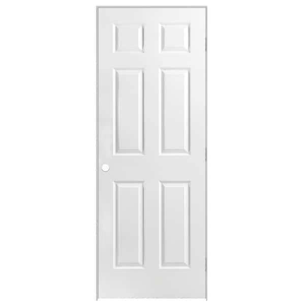 Masonite 30 in. x 80 in. 6-Panel Left-Handed Hollow-Core Smooth Primed Composite Single Prehung Interior Door