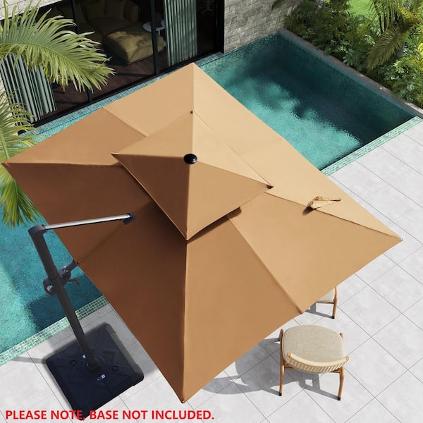 Pellebant Double Top 11 ft. x 9 ft. Rectangular Aluminum Heavy-Duty 360° Rotation Cantilever Patio Umbrella in Light Tan