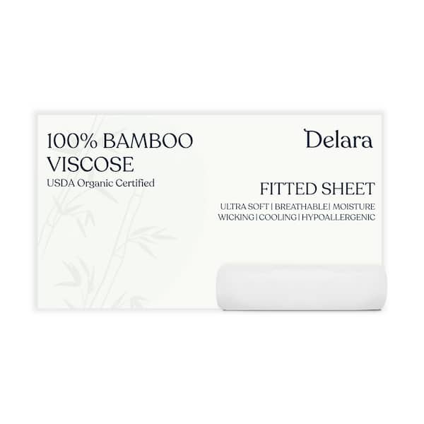 Delara 100% Viscose Derived from Bamboo Full Fitted Sheet White Ultra Soft, Cooling and Moisture-Wicking