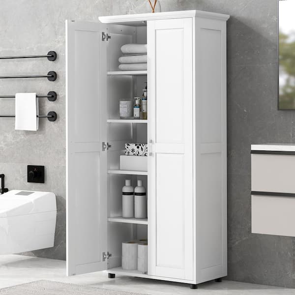 White 71.25 in. Accent Storage Cabinet with 2 Doors and Adjustable Shelves