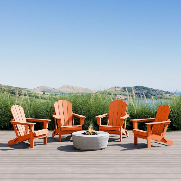 Laguna 4-Pack Fade Resistant Outdoor Patio HDPE Poly Plastic Classic Folding Adirondack Chairs in Orange