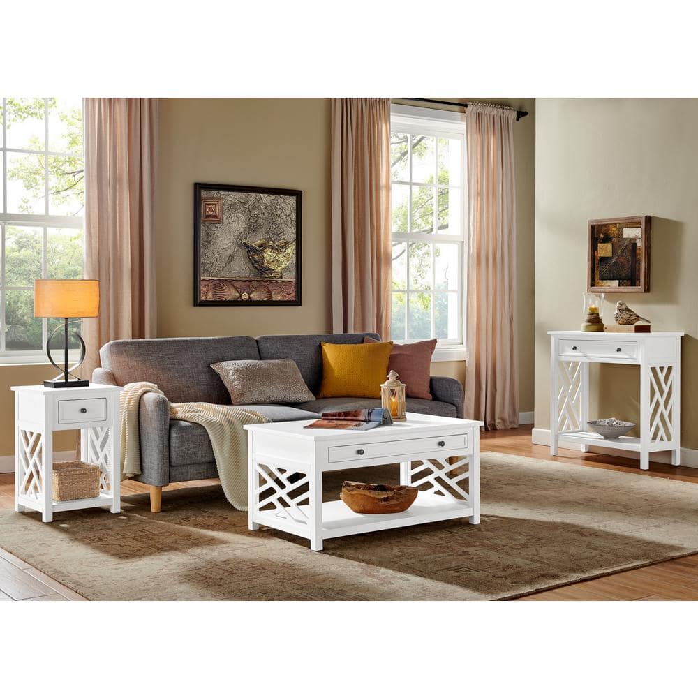 Transitional 36" Pine Wood Coffee Table with Storage Drawer