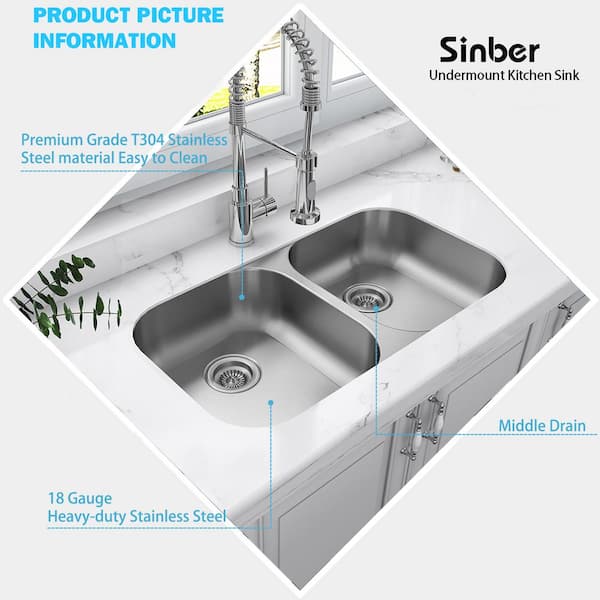 Sinber 32 Undermount Single Bowl Workstation Kitchen Sink with 304  Stainless Steel