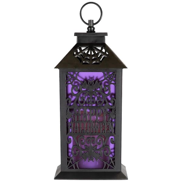 LED LIghted Bats "Happy Halloween" Candle Lantern-11"-Black