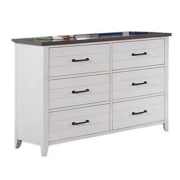 Benjara White, Gray and Black 6-Drawer 47.62 in. W Dresser Without Mirror