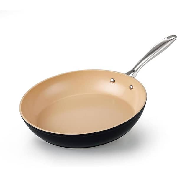 Cooks Standard 9 .5 in. Hard Anodized Classic Ceramic Nonstick Aluminum Frying Pan, Black-Apricot