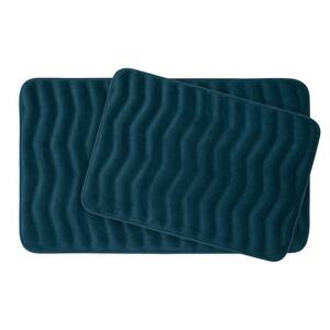 Waves Dusty Blue Memory Foam 2-Piece Bath Mat Set
