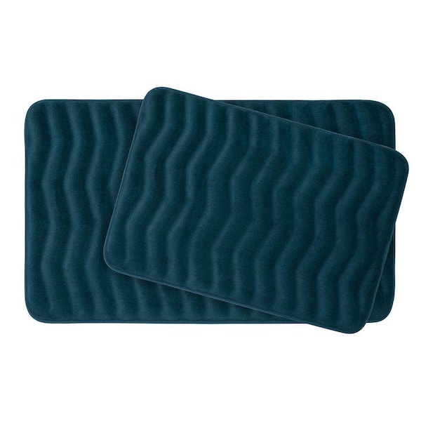 BounceComfort Waves Dusty Blue Memory Foam 2-Piece Bath Mat Set