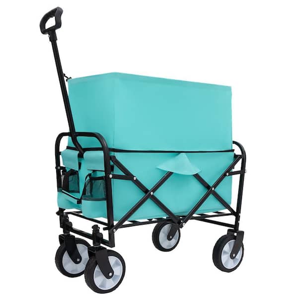 Unbranded 4 cu. ft. Heavy Duty Collapsible Foldable Wagon Cart Steel Garden Cart with 3-Pieces Plastic Liner Bag /Cover, Blue