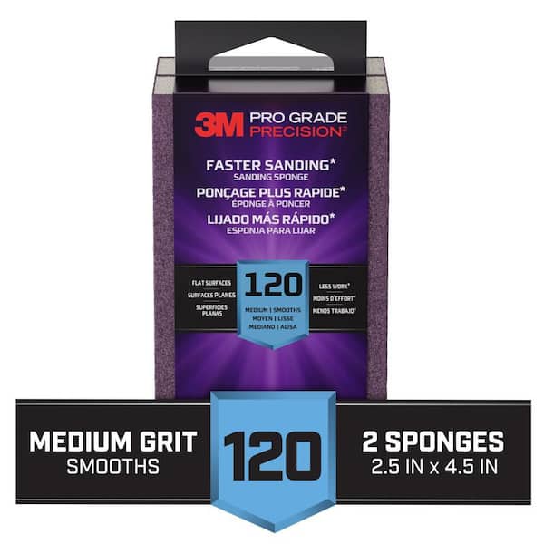 3M - Pro Grade Precision 2 1/2 in. x 4-1/2 in. x 1 in. 120-Grit Medium Block Sanding Sponge (2-Pack)