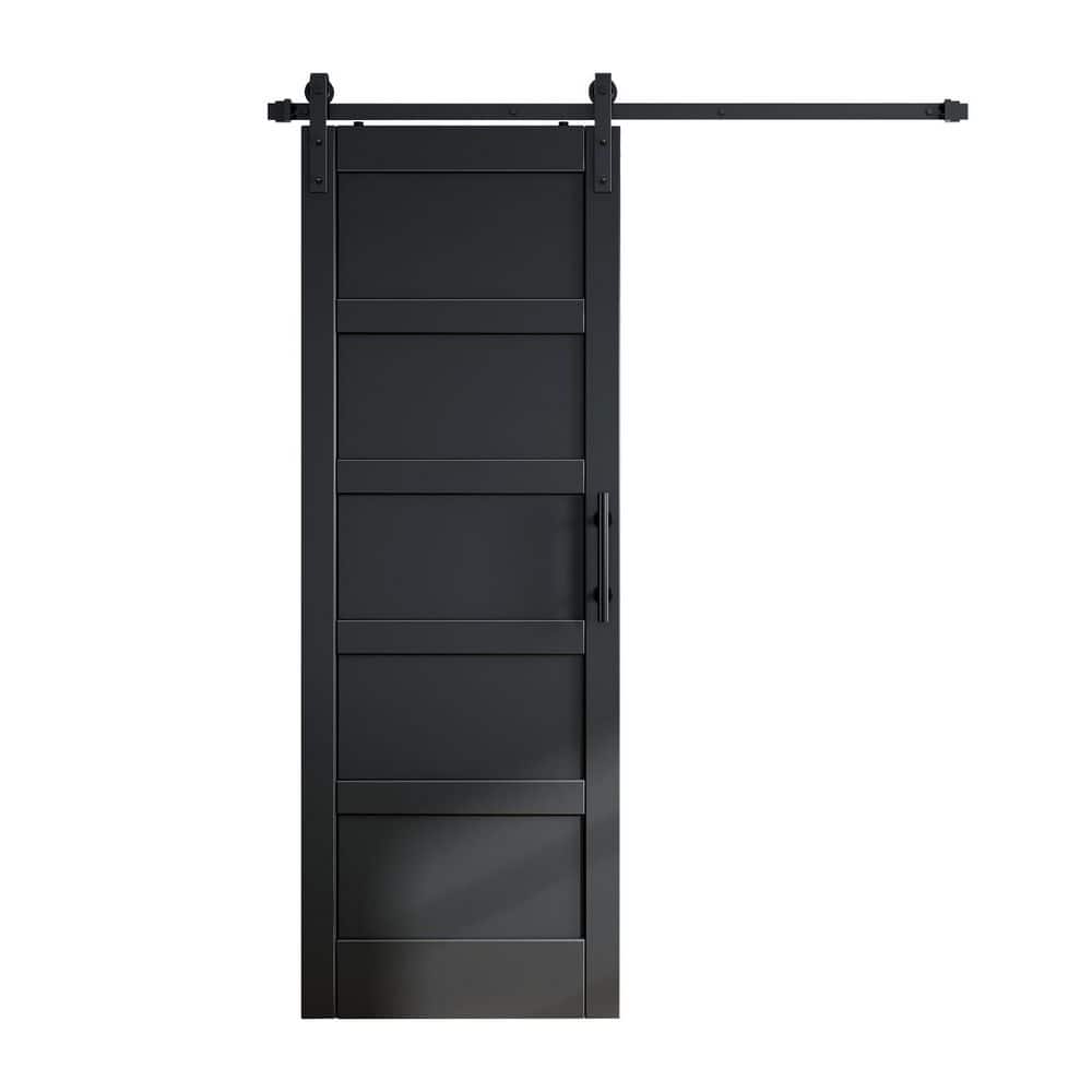 30 in. x 84 in. 5-Panel Black Finished MDF Wood Assembly Required Interior Sliding Barn Door with Hardware Kit price history on PriceWatchPro