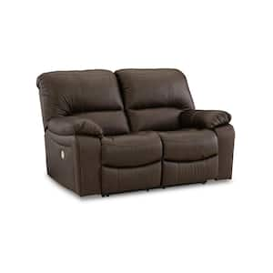 41 in. Pillow Top Arm Leather Rectangle Loveseat Recliner Sofa in. Brown